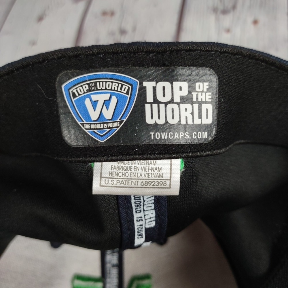 Top of the World Notre Dame Hat Memory Fit Green Shamrock ND Logo Navy Blue Cap - Picture 10 of 10